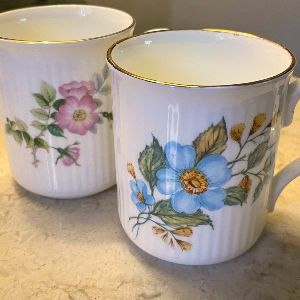 Pair of Wellington Fine China Floral Coffee Mugs